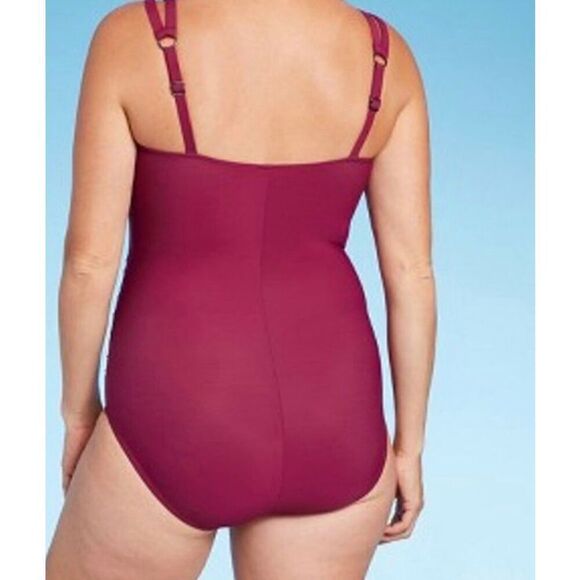 Women's Cut Out Strap One Piece Swimsuit - Aqua Green® Dark Red m - Picture 7 of 7